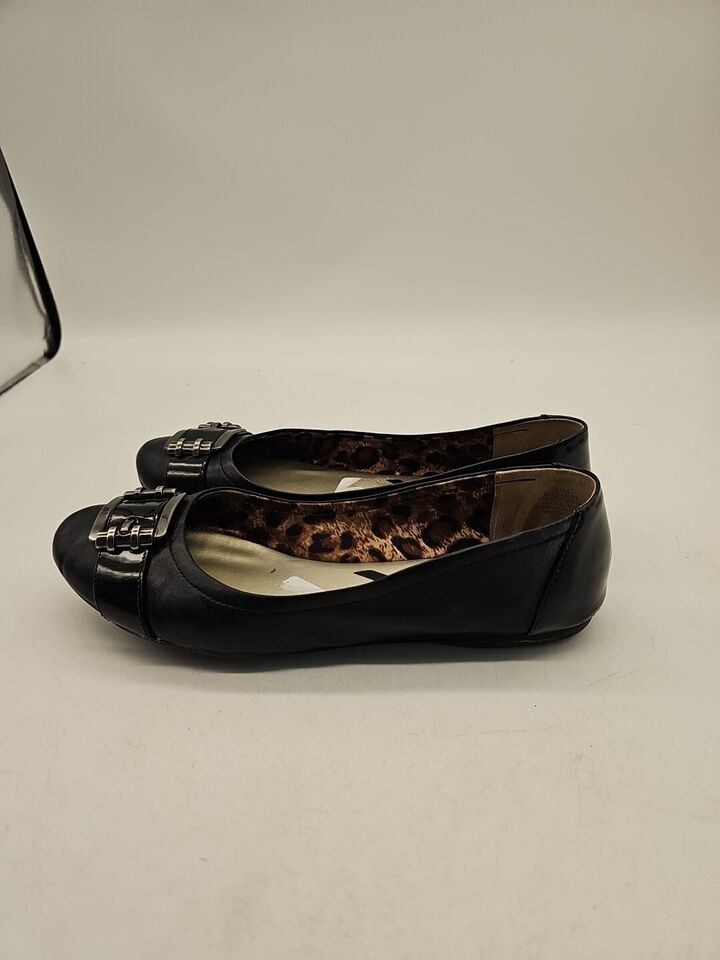 Anne Klein Sport Women Black Flat Shoes with Silver Metal AK Accent ...