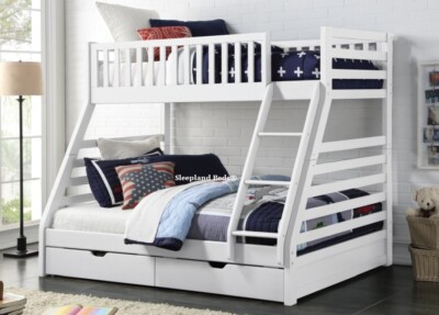 Weißes oder graues Holz-Doppelstockbett mit Schubladen - Staaten Dreibettzimmer