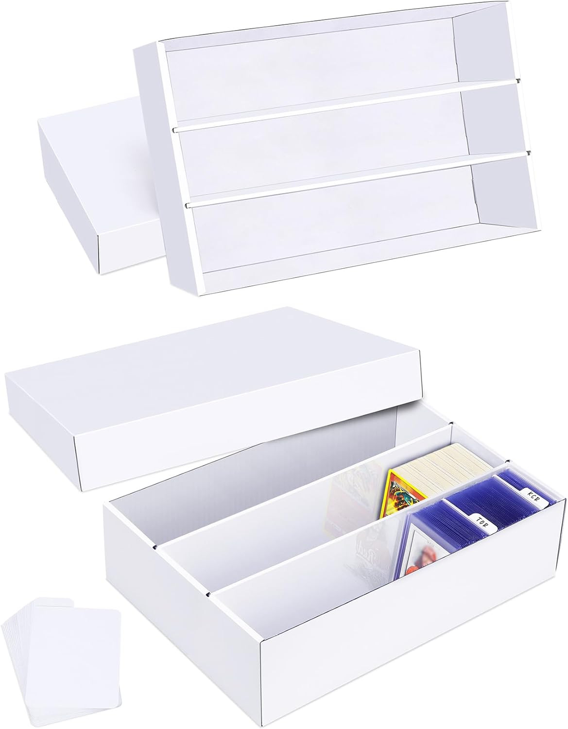 Trading Card Storage Box 2 Pack–2400 Count Cardboard Organizer with Dividers for