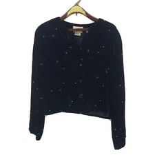 Field Manor Black Velvet Tunic Top Size Medium Sparkle Embellished 