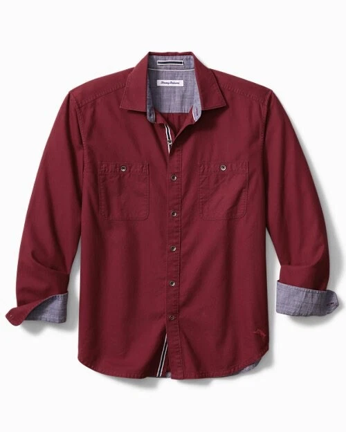 TOMMY BAHAMA Men's Beach Fire Flannel Shirt Color Burgundy NEW w/Tags $128