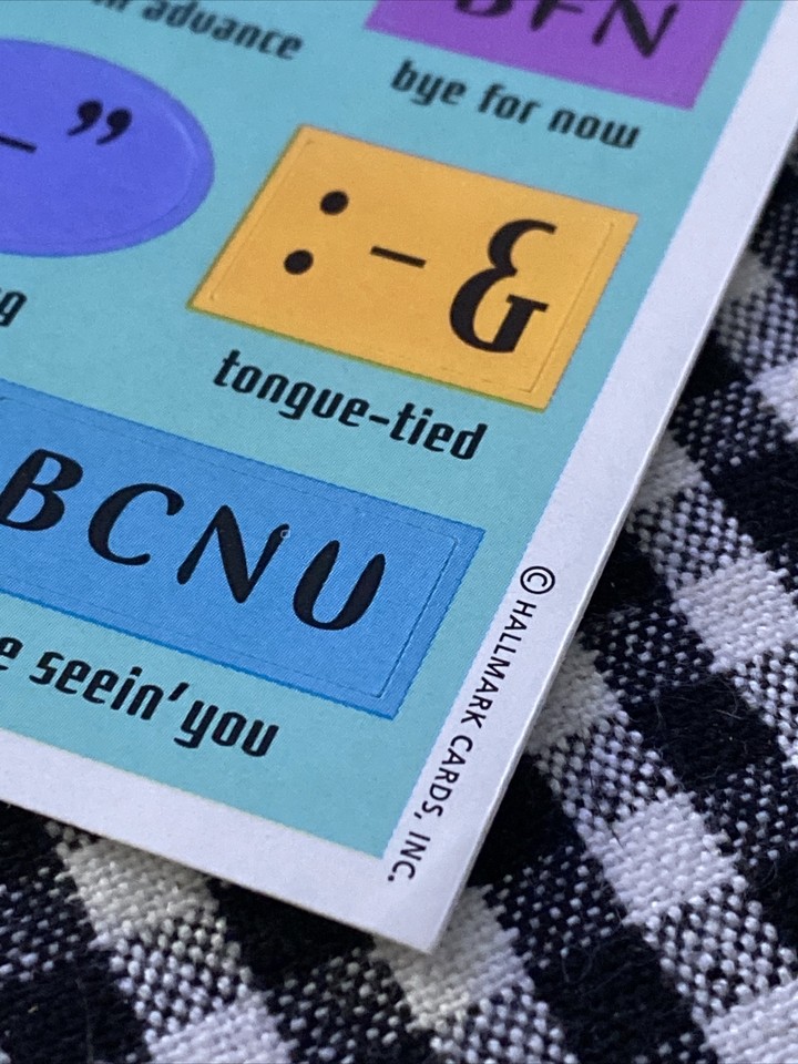 Vintage Hallmark Sticker Sheet Old School EMOJIS Abbreviations LOL TTFN