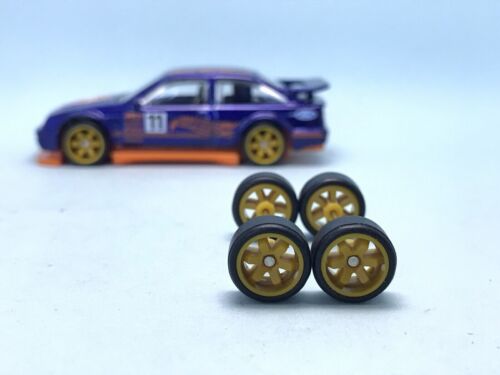 R396 Hotwheels 1/64 Real riders # TE37 Yellow 10mm Long , Rubber Wheels Tires - Picture 1 of 4