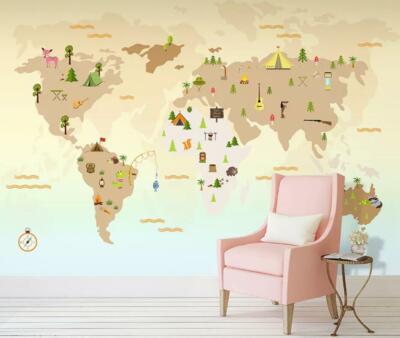 3D Cartoon World Map G2702 Wallpaper Wall Murals Removable Self-adhesive Honey