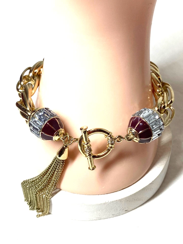 Brazalete de palanca grueso tono dorado mercado negro de la Casa Blanca cadena cristales borla Foto 2 de 4