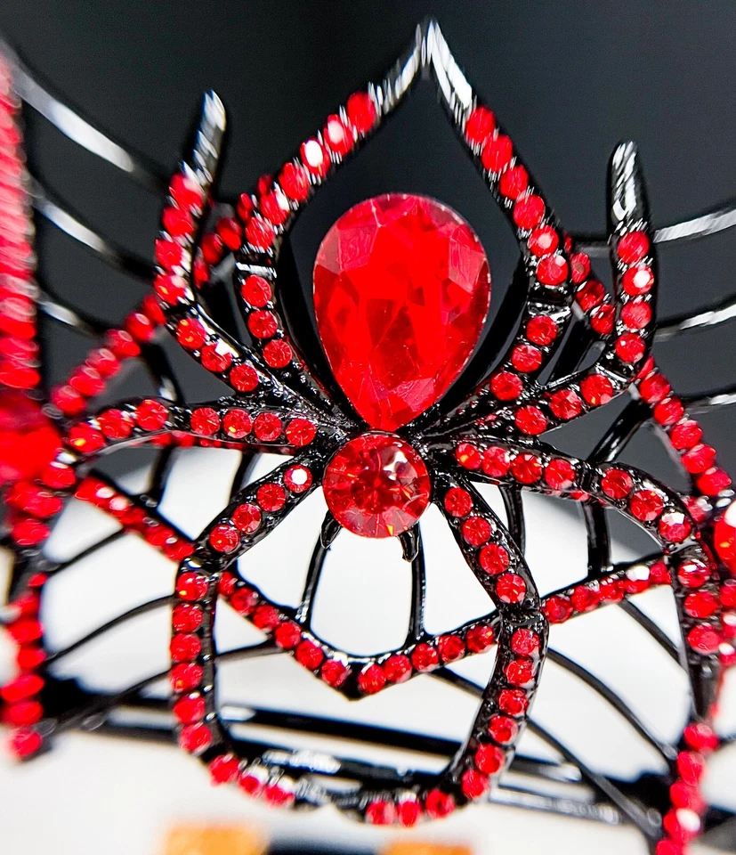 Corona Mujer Araña, Corona Halloween, Cosplay Corona Negra, Corona Cristal Rojo Foto 2 de 4