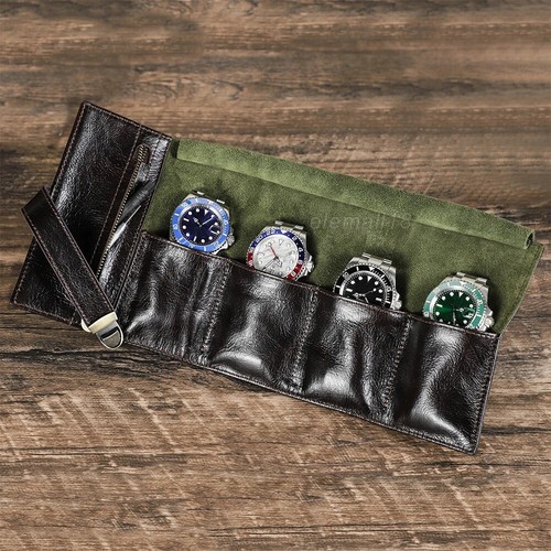 4 Slots Uhrenrolle Reisetasche Echtleder Uhren Schmuck Aufbewahrung Tasche Tasche - Bild 3 von 13