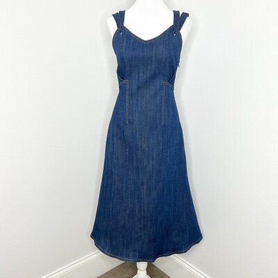 Adam Lippes Blue Stretch Cotton Denim Sleeveless V-Neck Tank Midi Dress Sz  2 | eBay