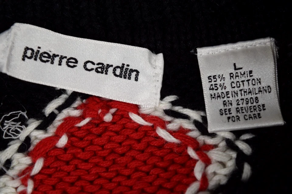 Vintage Sweater Pierre Cardin Size L 70s 80s Color Pop Diamonds Black Crew Neck - Image 3 of 4