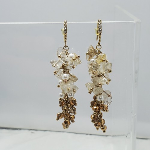 Ali Khan crystal glass bead cluster cascade drop earring topaz pearl retail $42 - Picture 2 of 4