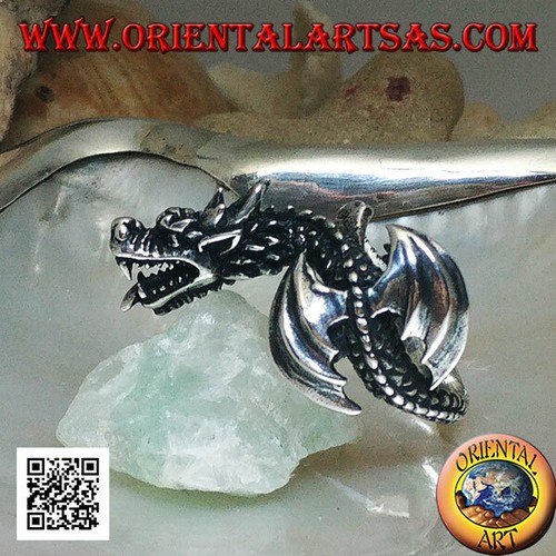 Anello in Argento 925‰ drago viverna in volo e testa inclinata - Imagen 3 de 4