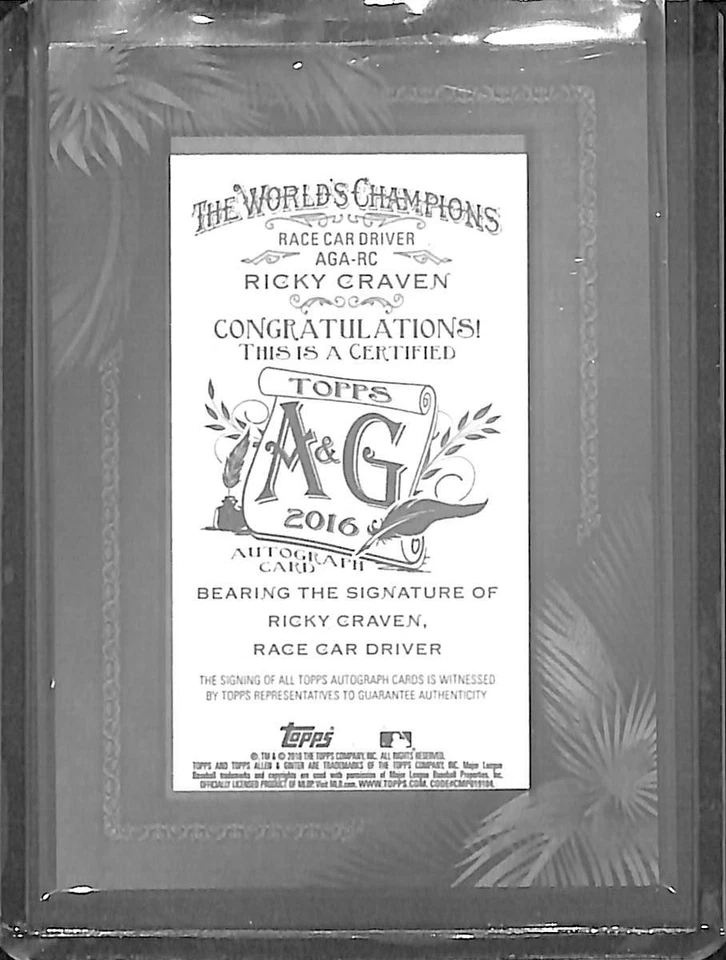 2016 Topps Allen and Ginter Mini Framed Autograph #AGA-Ricky Craven - Image 2 of 2