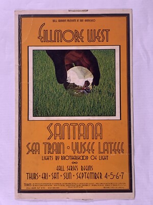 BG-190 Santana See Zug Yusef Lateef Postkarte Filmore West Ad Back Orig 1969