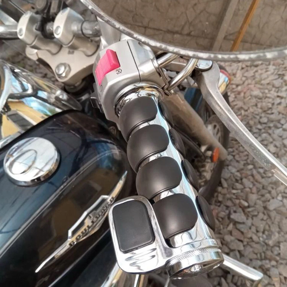 Empuñaduras cromadas para manillar de motocicleta de 1" para Harley Road King Softail personalizadas HG Foto 2 de 4