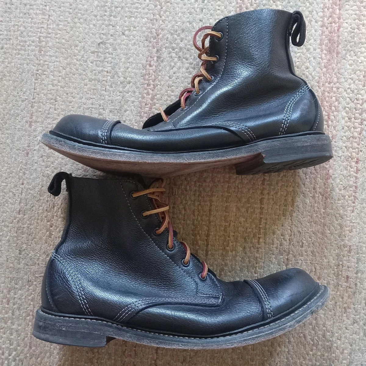 Allen Edmonds Normandy Invasion Cap Toe Black Leather Boots Handmade in USA 12D