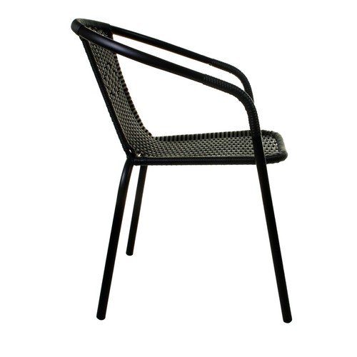 OUTDOOR GARDEN WICKER RATTAN BISTRO CHAIR BLACK METAL FRAME WOVEN PATIO SUMMER - Picture 8 of 8