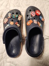 Crocs Clogs Unisex Size W8 Youth 6 Blue Back Strap Slip On With Charms