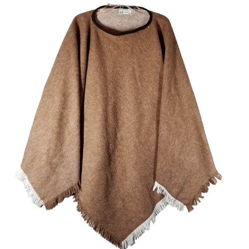 Vintage 1960s Dewey's Of Vermont Rt. 4 Wool Poncho Quechee Gorge Brown Granny