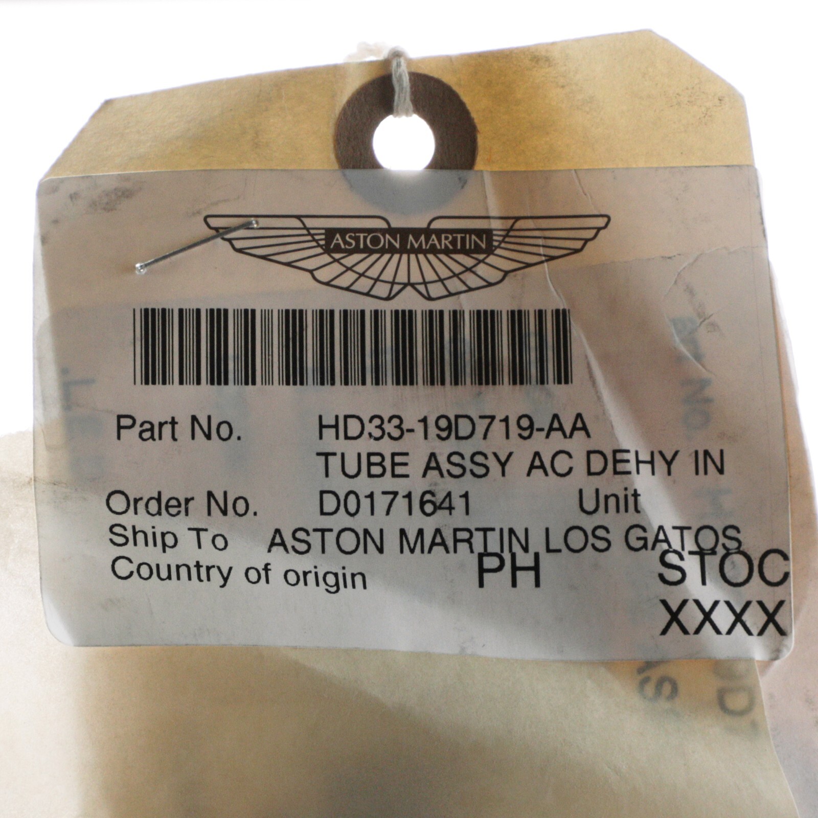 GENUINE ASTON MARTIN TUBE ASSY CONDENSER TO RECEIVER DRIER OEM HD33-19D719-AA