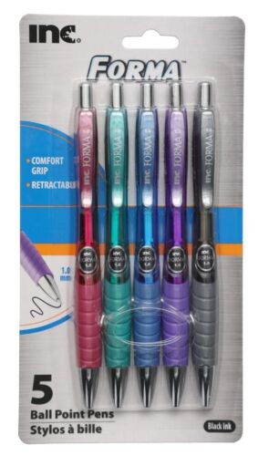 Inc. Forma Retractable Ball Point Pens 1.0 mm, 5 Asst. Barrels (Black Ink) - Picture 2 of 2