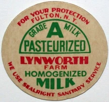 Vintage milk bottle cap LYNWORTH FARM Fulton New York unused new old stock