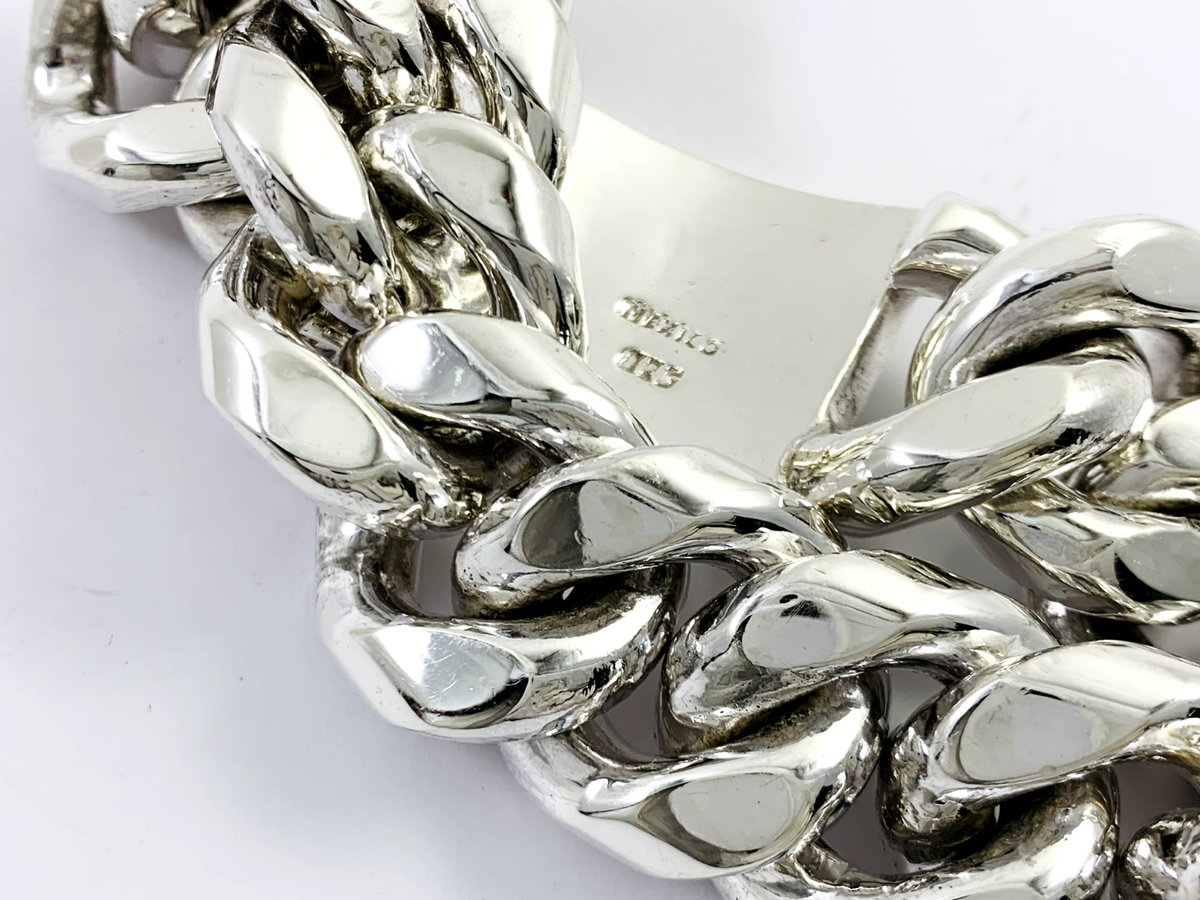 Very Heavy Taxco Mexico 925 Sterling Silver Curb Chain Bracelet