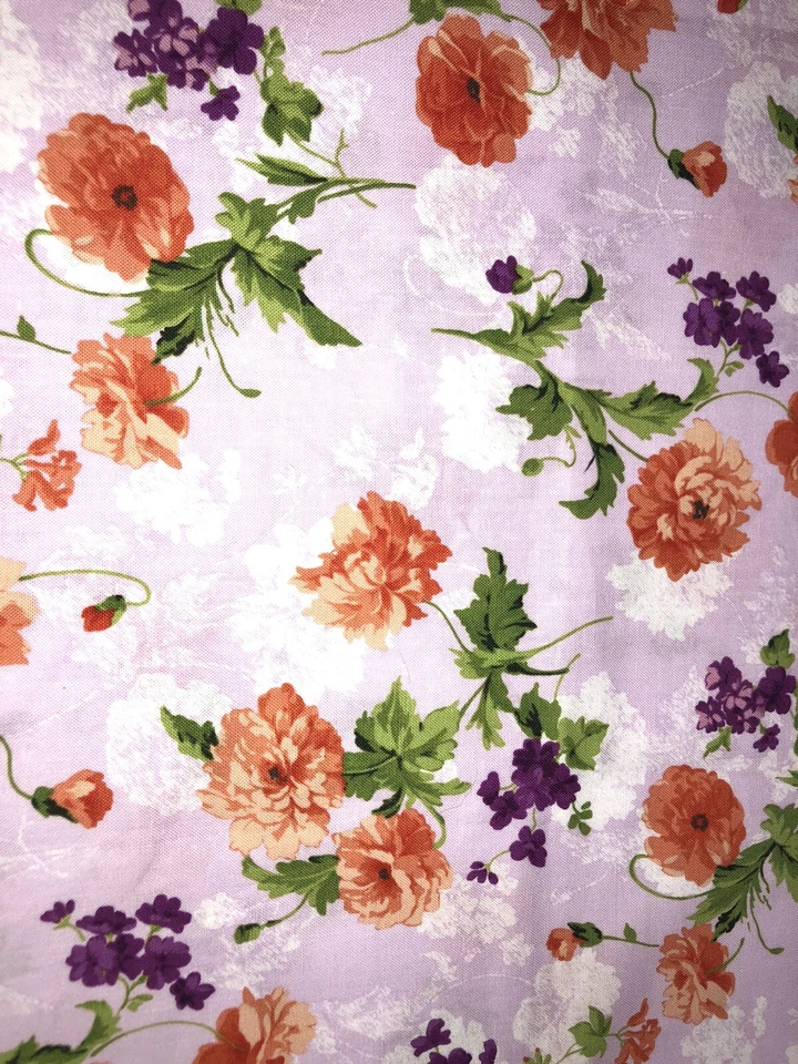 Orange Flowers Floral On Light Purple Print Cotton - 1/3 Yard Third Already Cut - Image 4 of 4