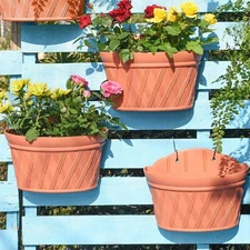 Sungmor Wall Planters, Garden Set of 3 Railing Fence Hanging Plastic Flower Pots