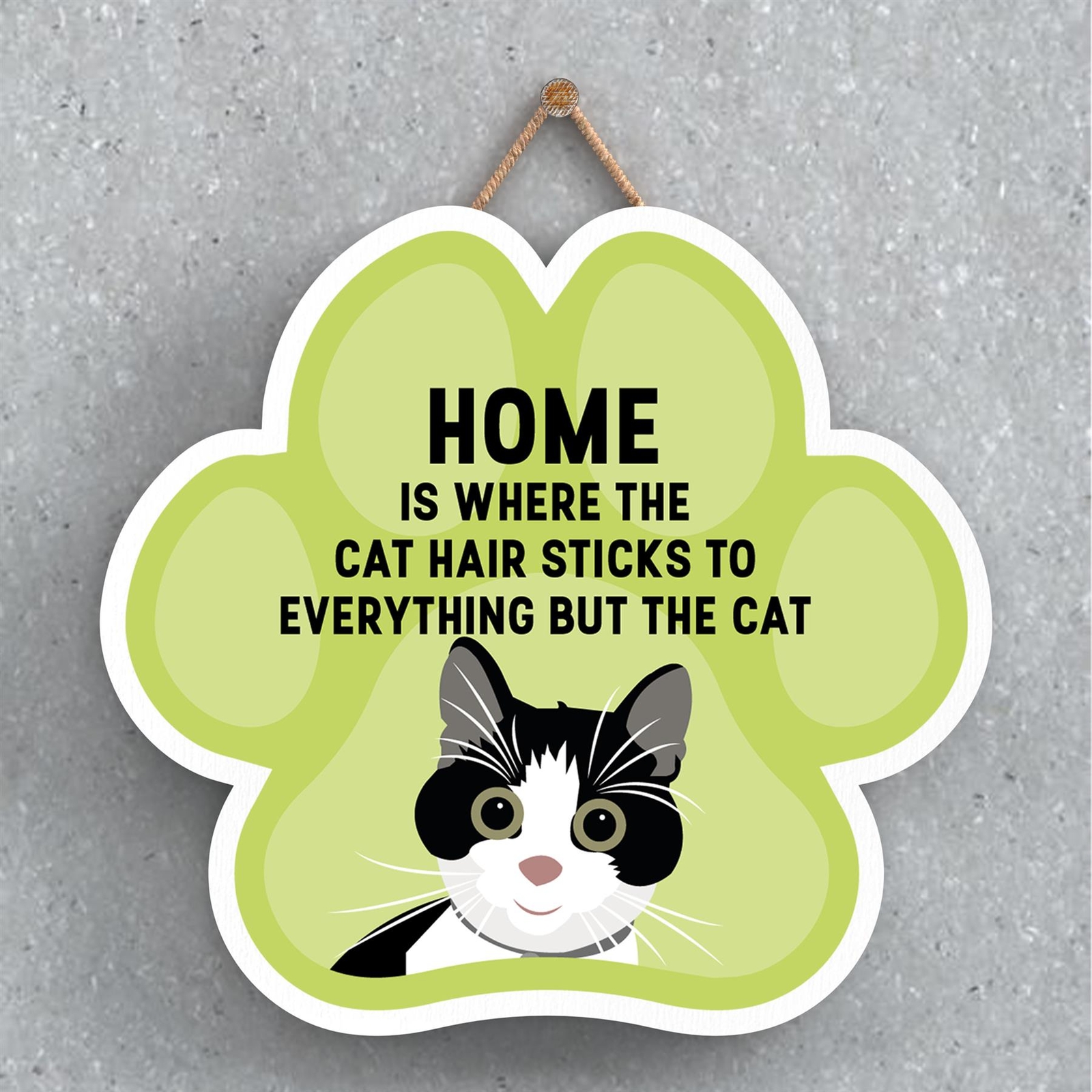 Black & White Cat Hair Sticks To Everything Katie Pearson Pawprint Wooden Plaque