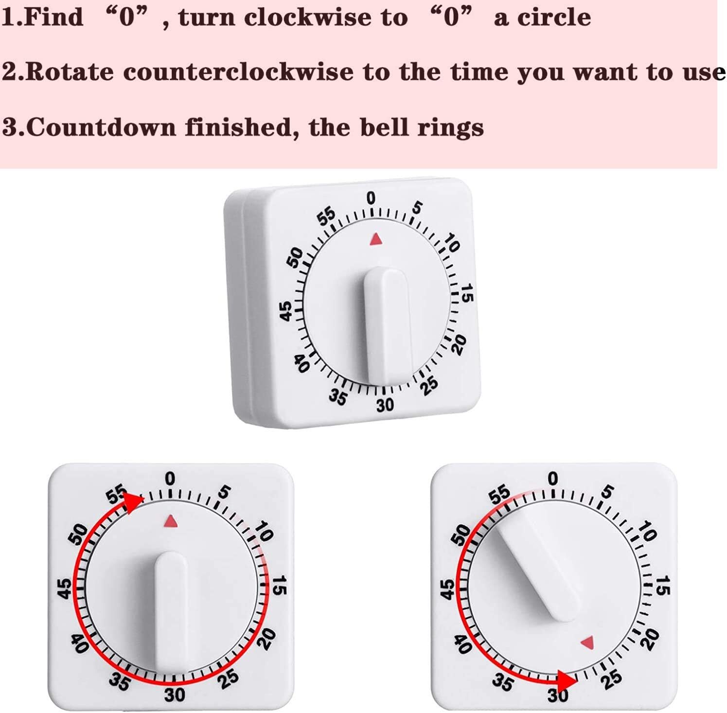 2× Long Ring Bell Alarm Loud 60-Minute Kitchen Cooking Wind Up Timer Mechanical