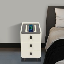 Smart Bedside Table w/ Drawer, Narrow Night Stand with LED Lights + Charging