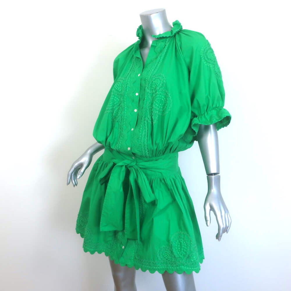 letters to juliet green dress Dunn Tie-Waist Blouson Mini Cotton Poplin Size 1 LMX
