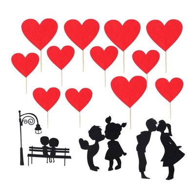 1 Set 16pcs Herzkuchen Topper Valentinstag Kucheneinsatzkarten (schwarz rot)