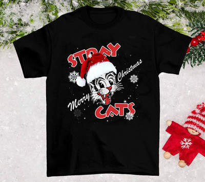STRAY CATS Merry Christmas Cotton Black S-5XL T Shirt For Fans BT695