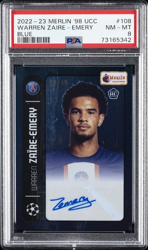 Warren Zaire Emery [Autograph Blue] #108 2022 Topps Merlin Heritage 98 UEFA card