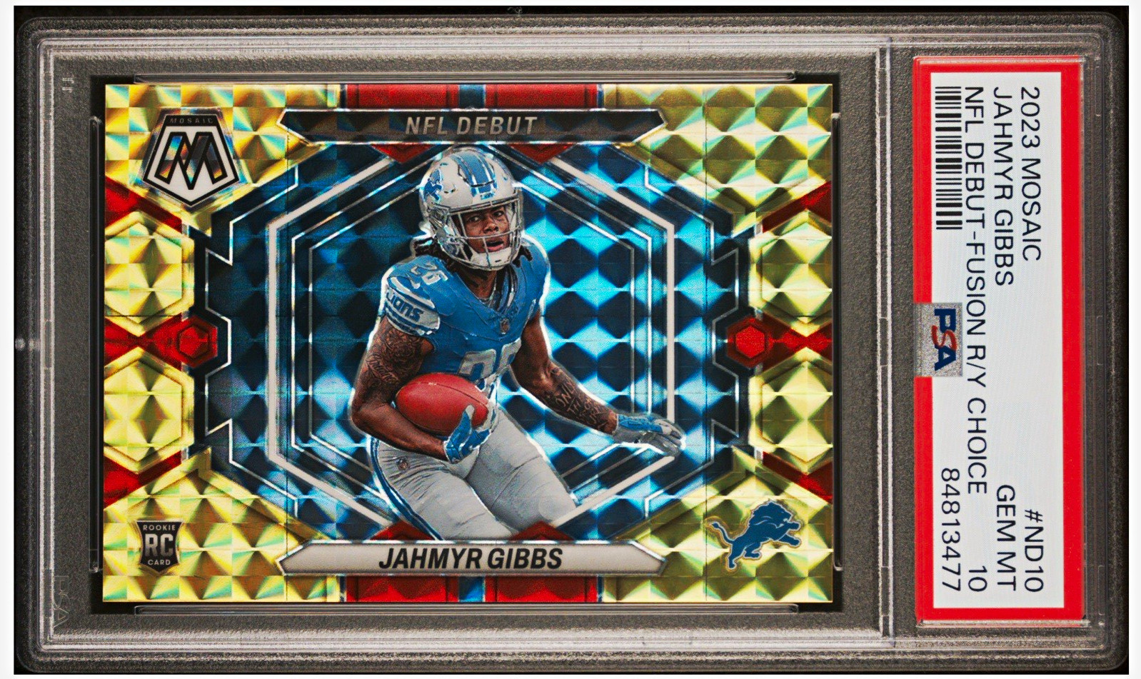 Jahmyr Gibbs Panini Mosaic NFL Debut #ND10 Red/Yellow Fusion Choice