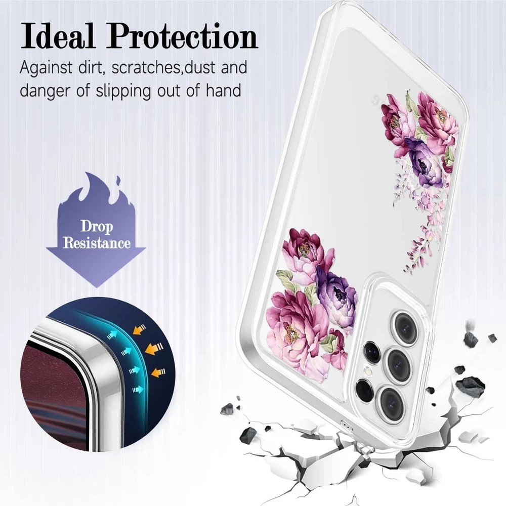Crystal Clear Floral Phone Case for Samsung Galaxy S24 FE S23 S25 A25 A34
