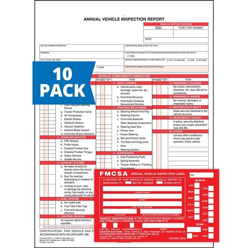 J. J. Keller 10-Pack, Annual Vehicle Inspection Report Form & Red FMCSA Label... - Picture 2 of 8