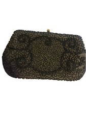 Walborg Vintage Black Beaded Evening Purse Clutch Made in Belgium by Hand