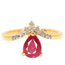 925 STERLING SILVER RING BLOOD RED RUBY PEAR SHAPE  WHITE CZ GEMSTONE SIZE 7.25