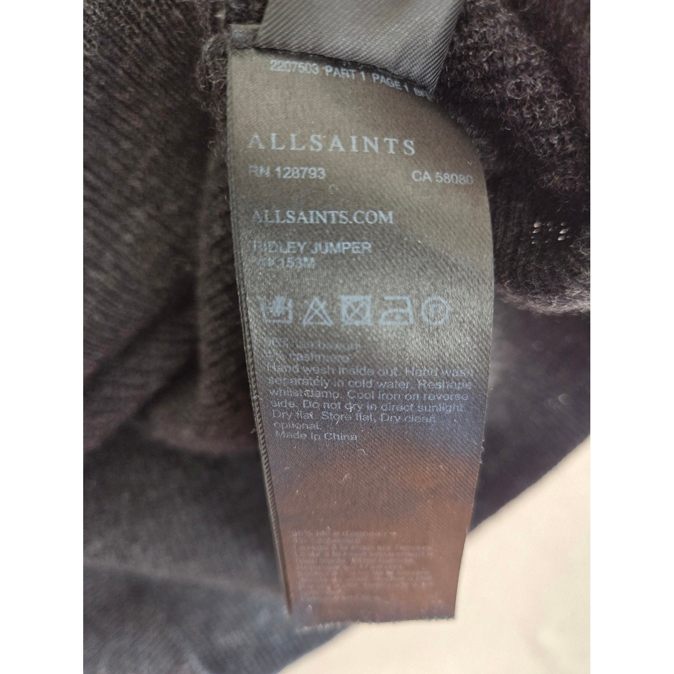 All Saints Ridley Black Funnel Neck Wool & Cashmere Sweater Sz S image 6