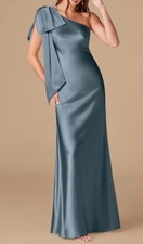 Azazie Capri Twilight Sheath One Shoulder Metallic Satin Dress Women Size 10 NWT