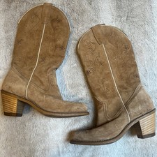 Vintage 70's Women's Wolverine Boho Flower Design Suede Leather Cowboy Boots 7M