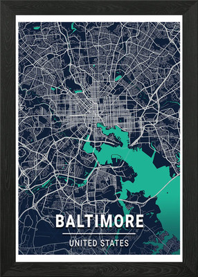 Baltimore blau dunkle Farbe gerahmtes Wandbild Poster Leinwanddruck Bild