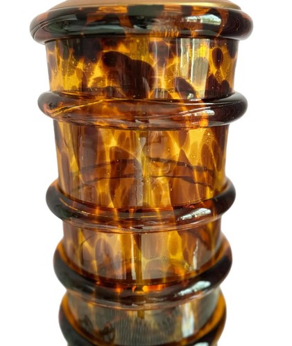 Vintage Paul Hanson Mid Century Modern Brown tortoise blown glass column lamp - Picture 9 of 17