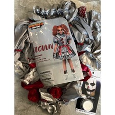 Scary Clown Costume Set girls Large 10-12 Silver Red