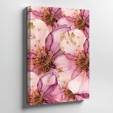 Large Pink Floral Canvas Wall Art With Gold Accents Modern Abstract Flower Print