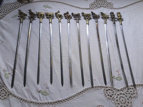 Vintage Turkish Brass Stainless Skewers Lot Of 12 Made In Turkey