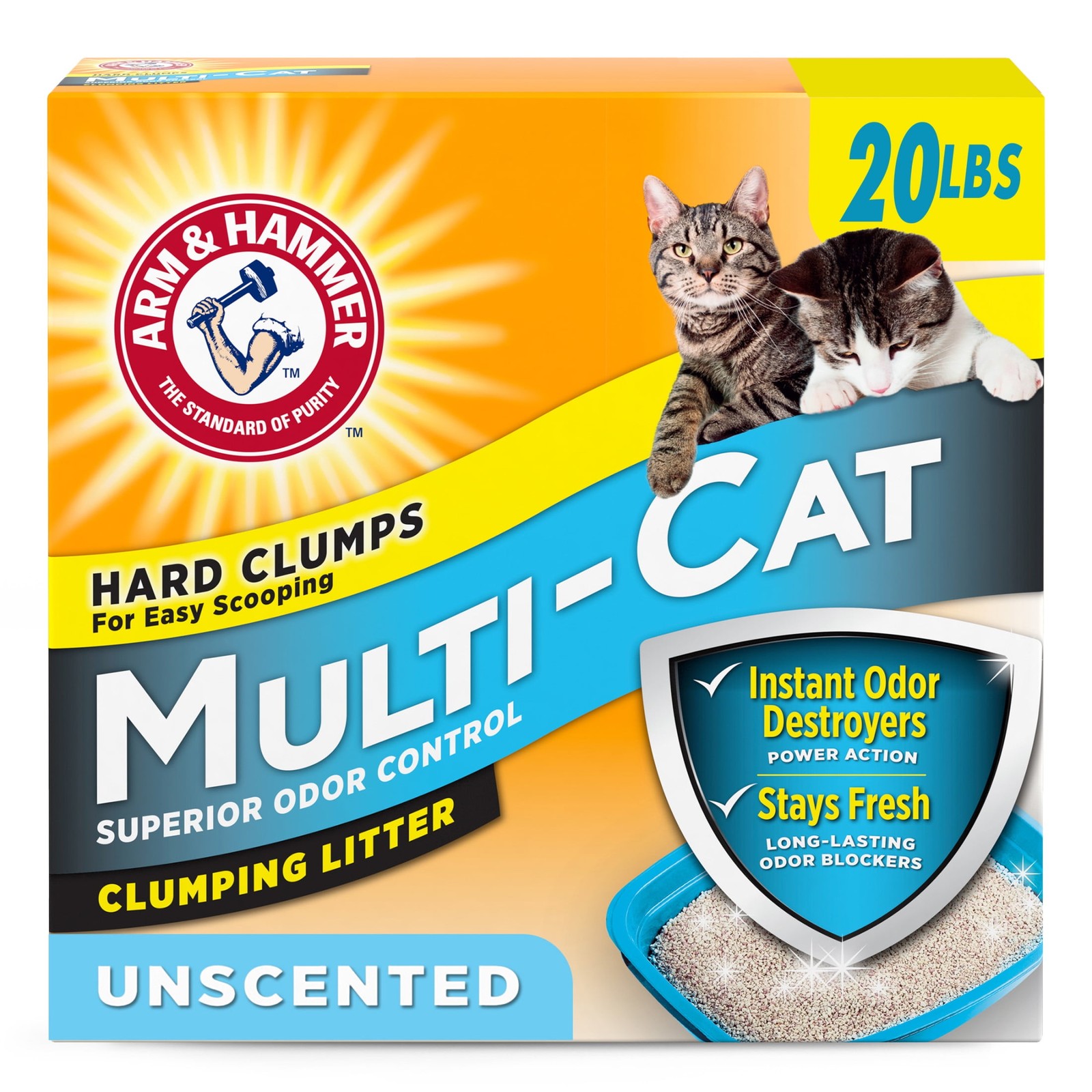 ARM & HAMMER Multi-Cat Clumping Litter Unscented, 20 lb, Odor Control, Low Dust