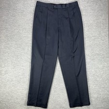 Perry Ellis Portfolio Dress Pants Mens 36x34 Navy Blue Pleated Classic Fit Slack